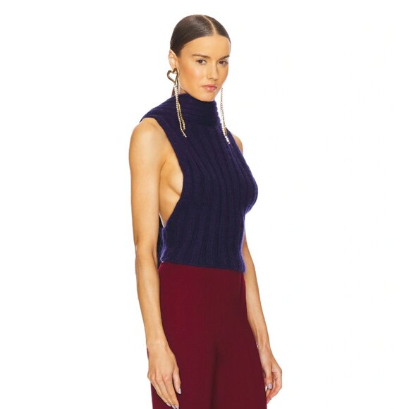 NWT AREA Sleeveless Twisted Knit Top Midnight Blue - Picture 3 of 4